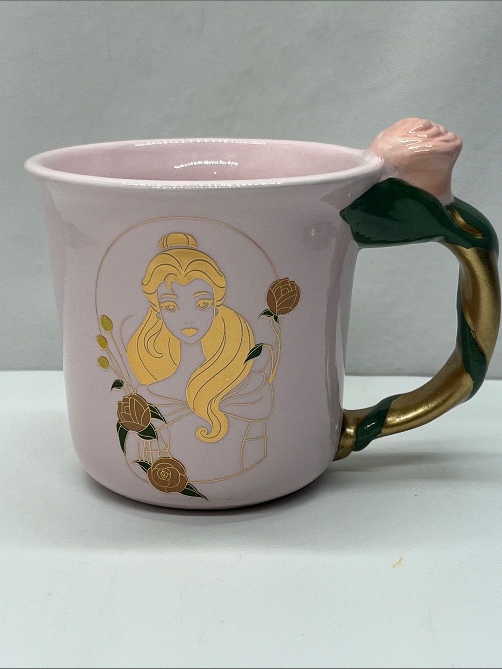 Disney Belle Mug with Gold and Green Accents